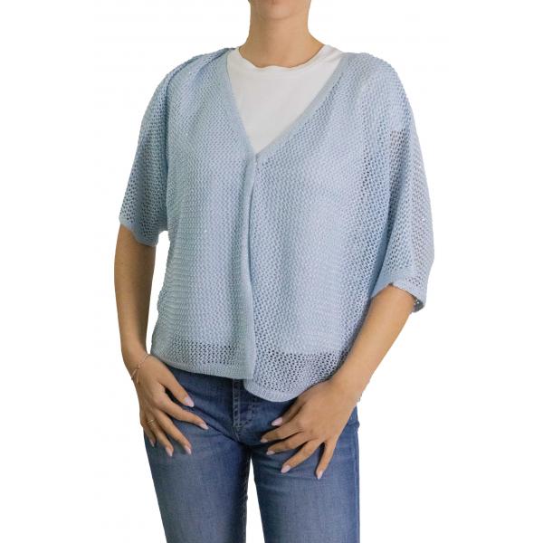 Cardigan con gancio scollo a V manica corta 